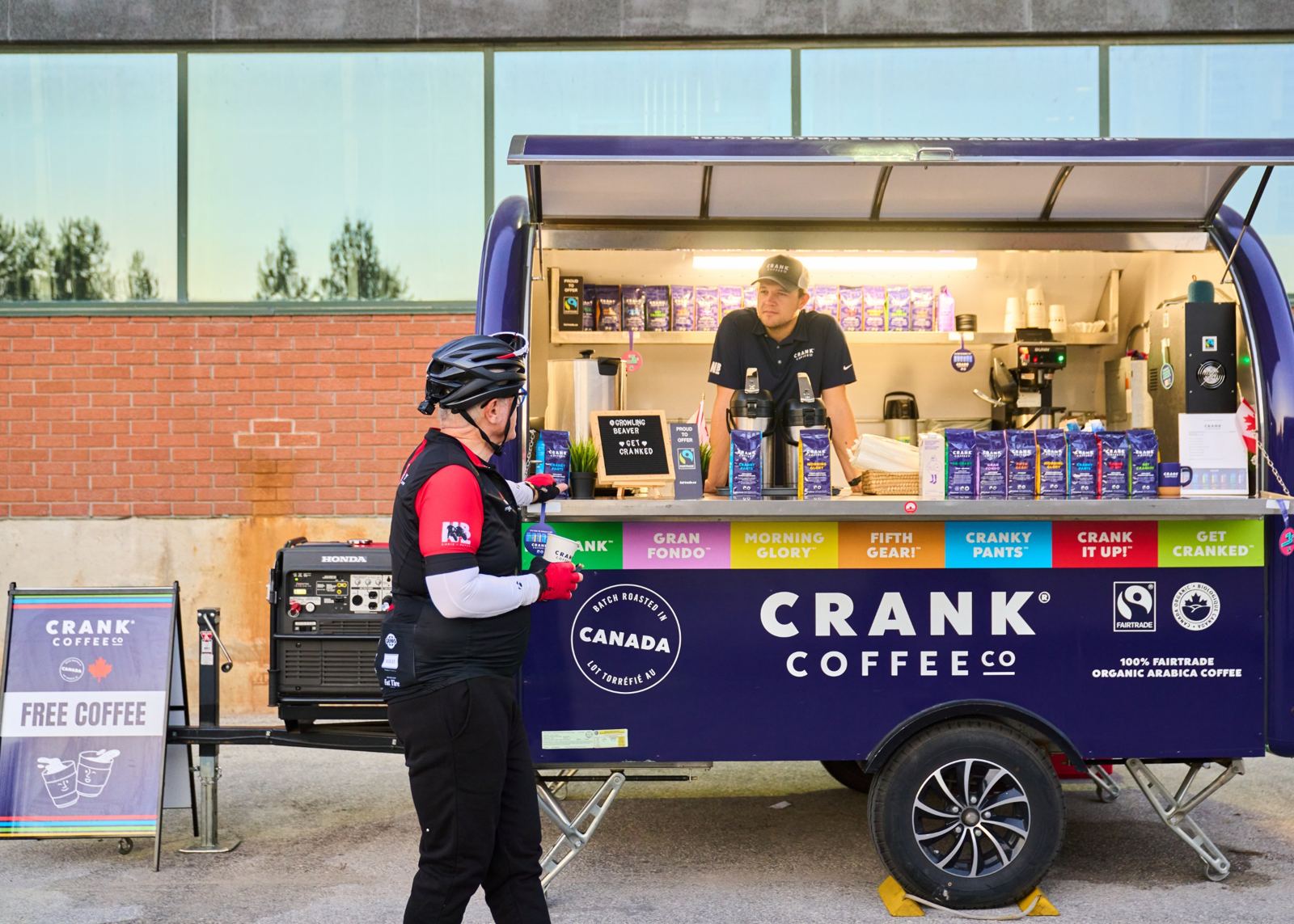 Rider at the Crank Coffee sponsor trailer